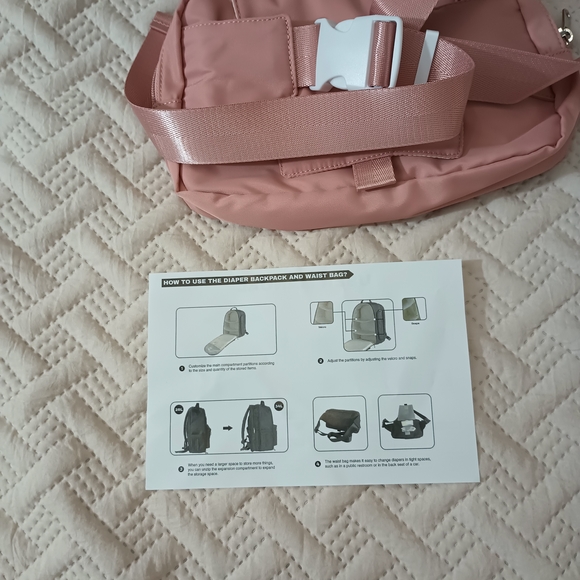 Homiglam Diaper Backpack+Waist Bag+Changing Pad NWOT Pink - Picture 10 of 16